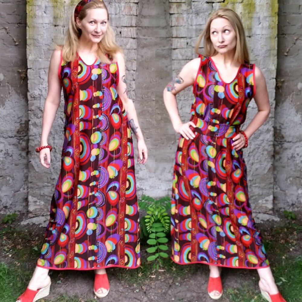 Refashioned Vintage Psychedelic Maxi Dress (M/L)